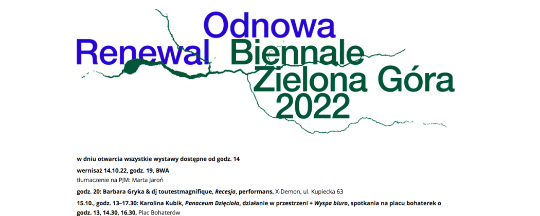 Odnowa/Renewal Biennale Zielona Góra plakat do wystawy zbiorowej oparty na rozwiązaniach typograficznych.