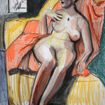 Mateusza Aftanasa Kolorowy kontrastowy rysunek modeli w pozie siedzącej