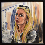 Obraz Natali Fabisiak przedstawiający portret kobiety. Obraz realistyczny malowany pewnym szybkim gestem.