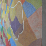 Kolorowy fresk mokry autorstwa Marcina Bogusławskiego przedstawiający skały.